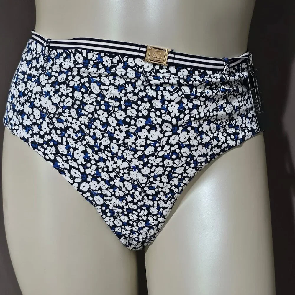 Lauren Ralph Lauren Floral Belted High-Waist Bikini Bottoms - Picture 2 of 10
